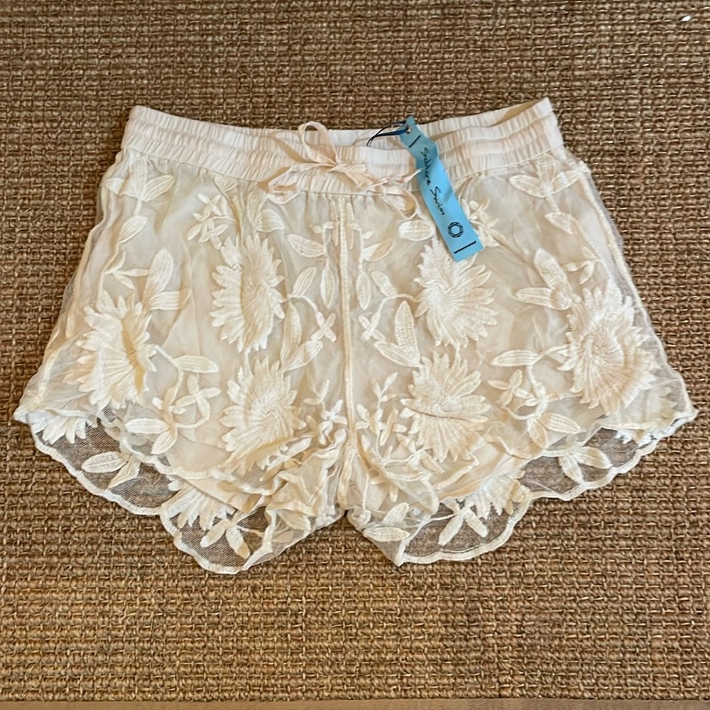 Solitaire Swim Beach Shorts Lace Cream Small